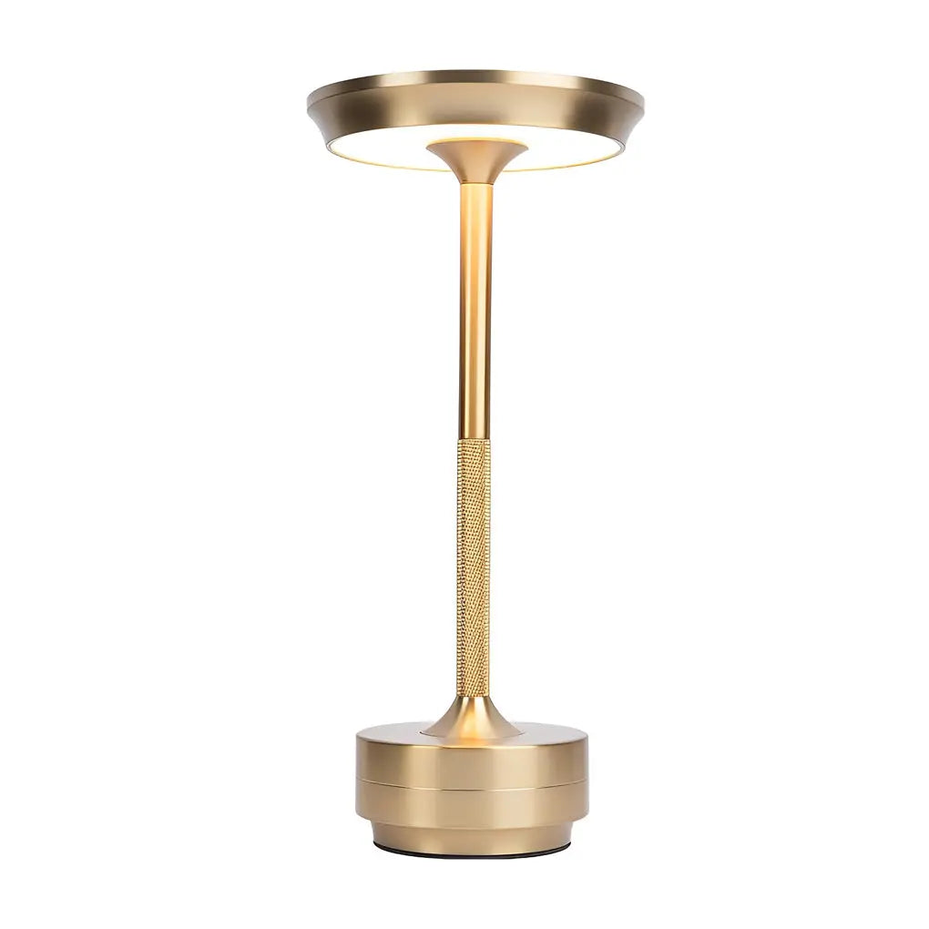 Slender Cordless UFO Alien Table Lamp with Plated Metal Finish Luxe