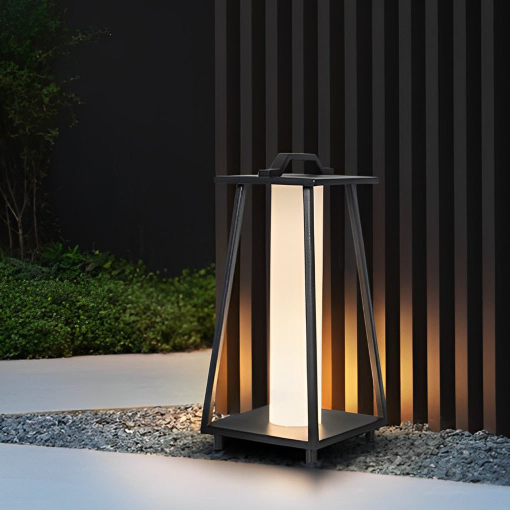Modern Retro Portable Outdoor Floor Lantern — Galvanized Steel & Acrylic, Black, LED 12W 3000K, IP Weatherproof, 8"×18"