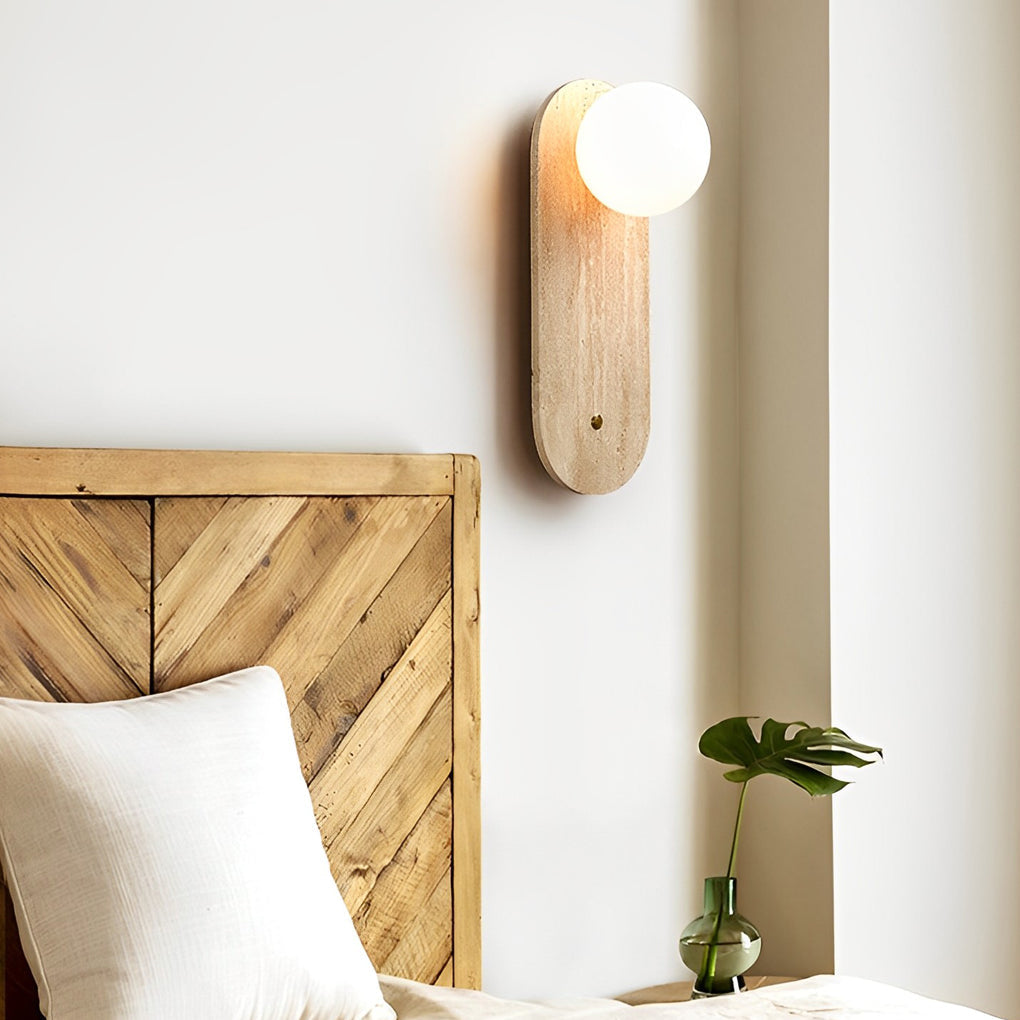 Yellow Travertine Wall Sconce — Wabi-Sabi, G9 Hardwired, 3000K Warm White, Round or Long