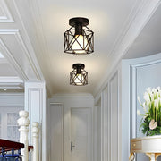 Traditional Wire Frame Lantern Semi-Flush Mount — Black Metal, E26/E27, Indoor