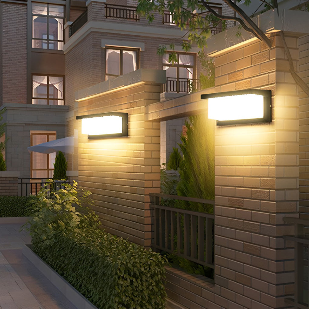 Modern Black Rectangle Solar Outdoor Wall Sconce — Die-Cast Aluminum & Acrylic, 18W/30W LED, Light-Control Induction, Weatherproof
