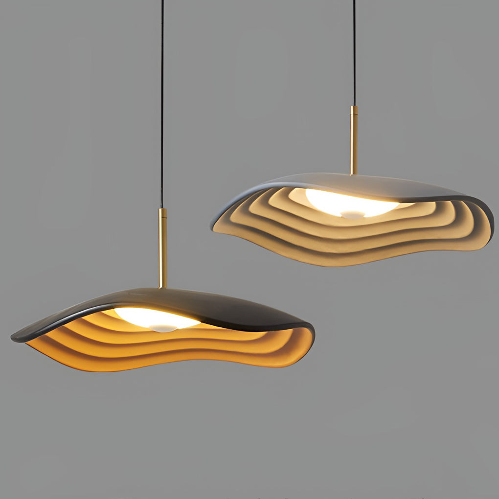 Round Geometric Pendant Chandelier — Resin, 12W LED, 15.7" Diameter, Black or Gray