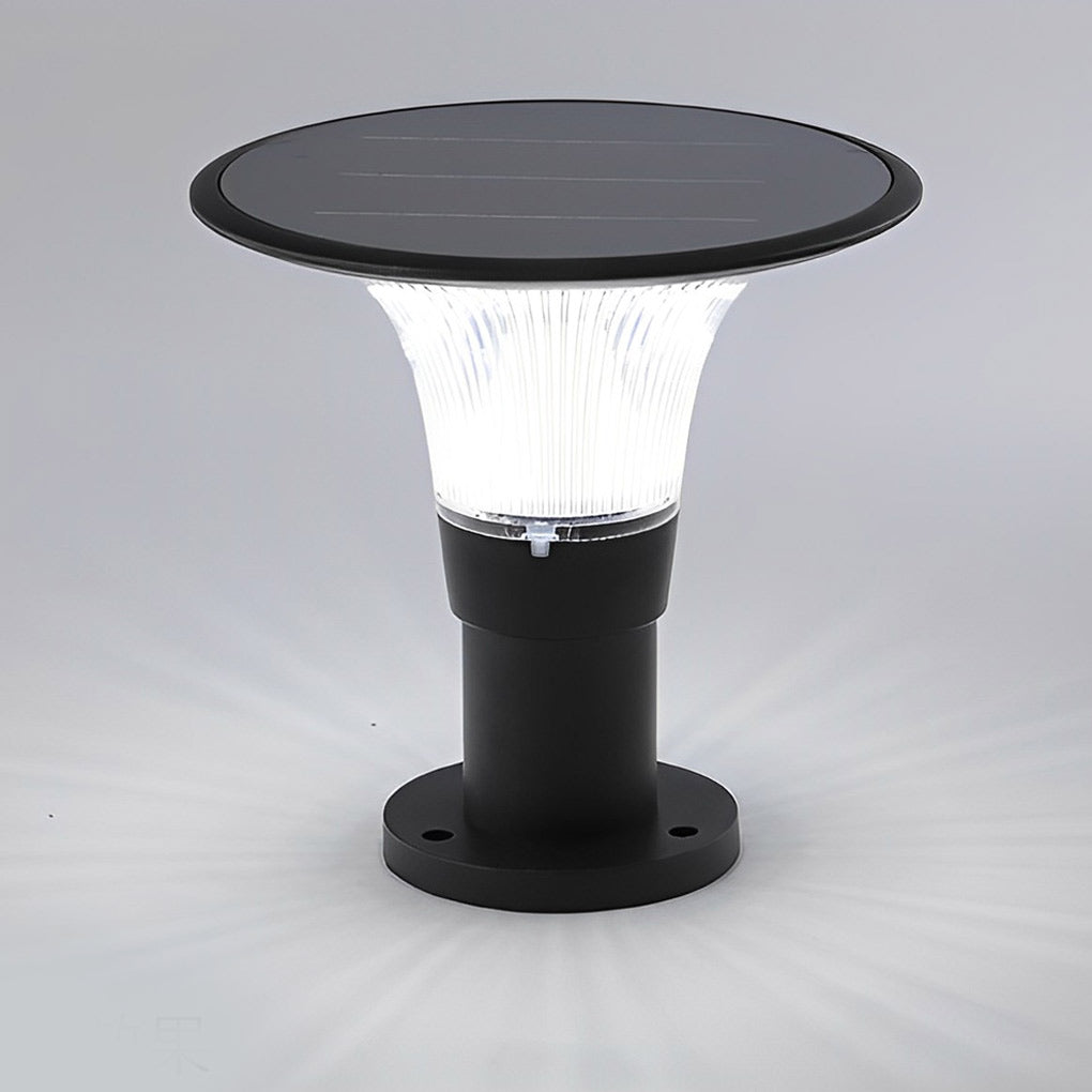 Modern Black Round Solar Post Cap Light — Die-Cast Aluminum, LED, Dimmable, IP55, Warm/White, 9" Diameter