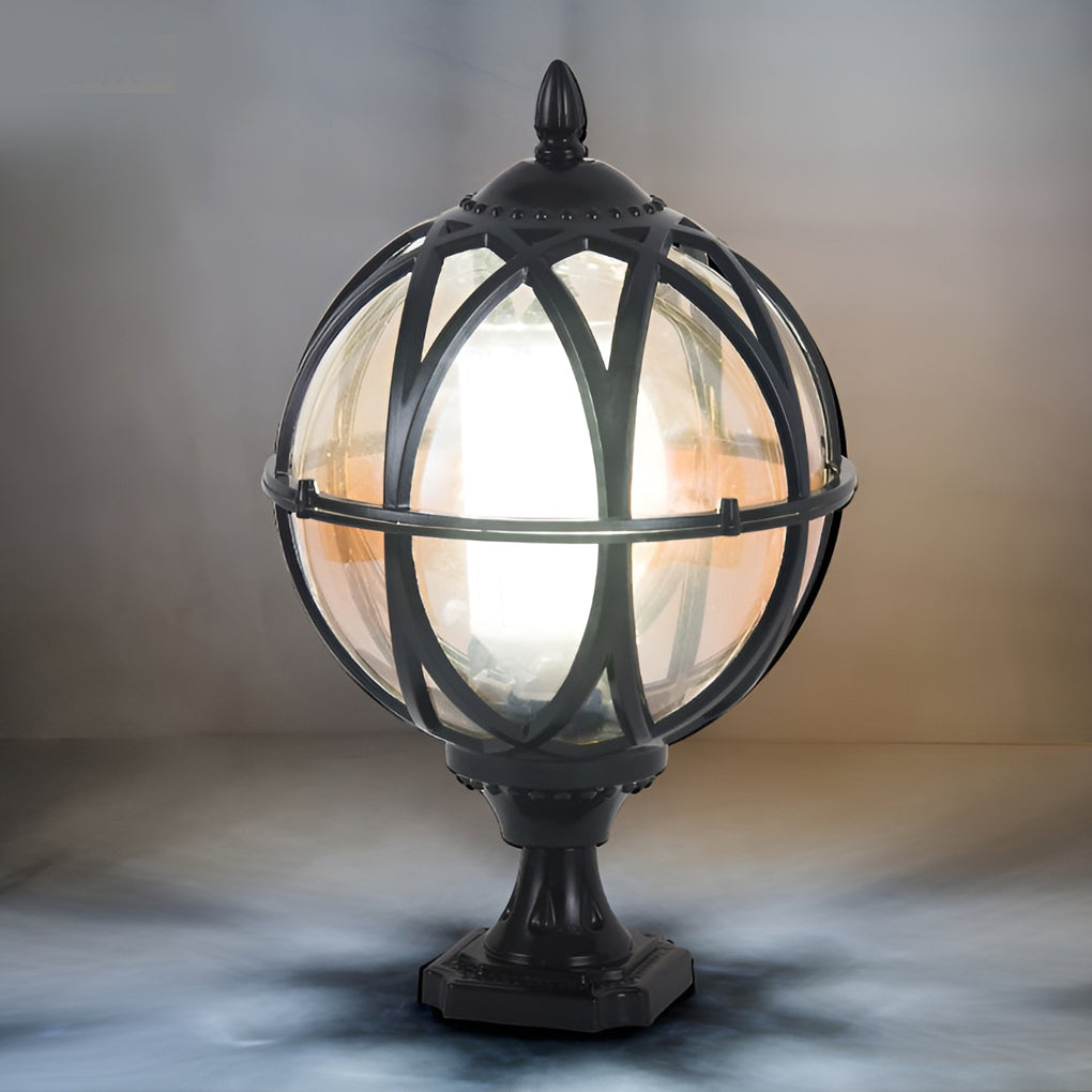 Round Glass Outdoor Post Cap Light — Aluminum, E27, Waterproof, Black or Bronze