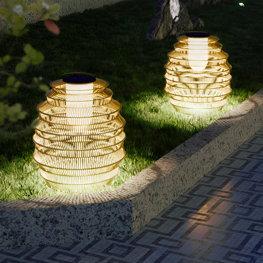 Handwoven Rattan Solar Outdoor Lantern — Stainless Steel, LED, IP54 Waterproof, Multiple Sizes