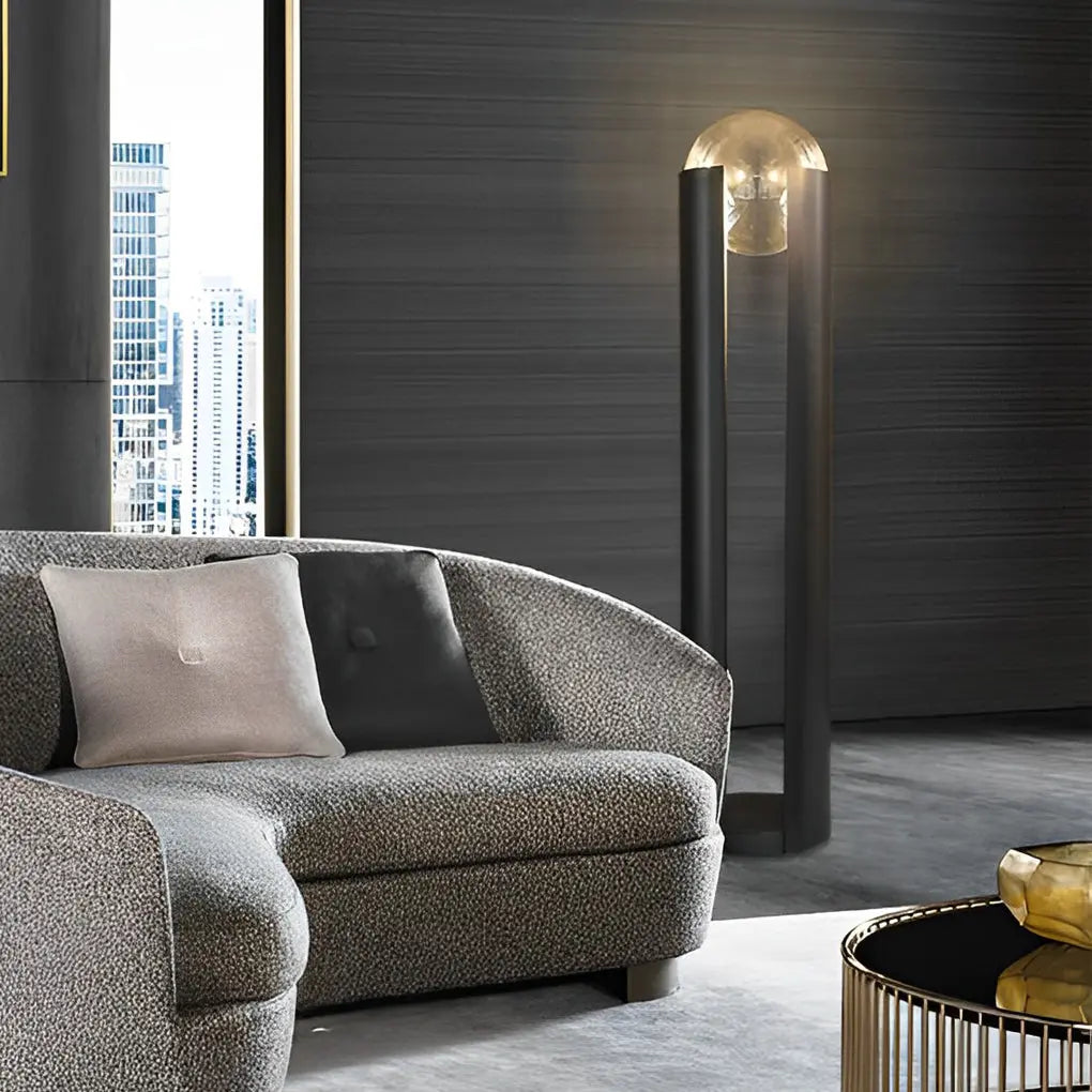 9.8-Inch Amber Glass Ball Shade with Black Softwing Lamp Luxe