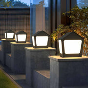 Cottage-Shaped Outdoor Pillar Light — Stainless Steel & Acrylic, Solar / Hardwired, LED, IP54, Warm White 3000K