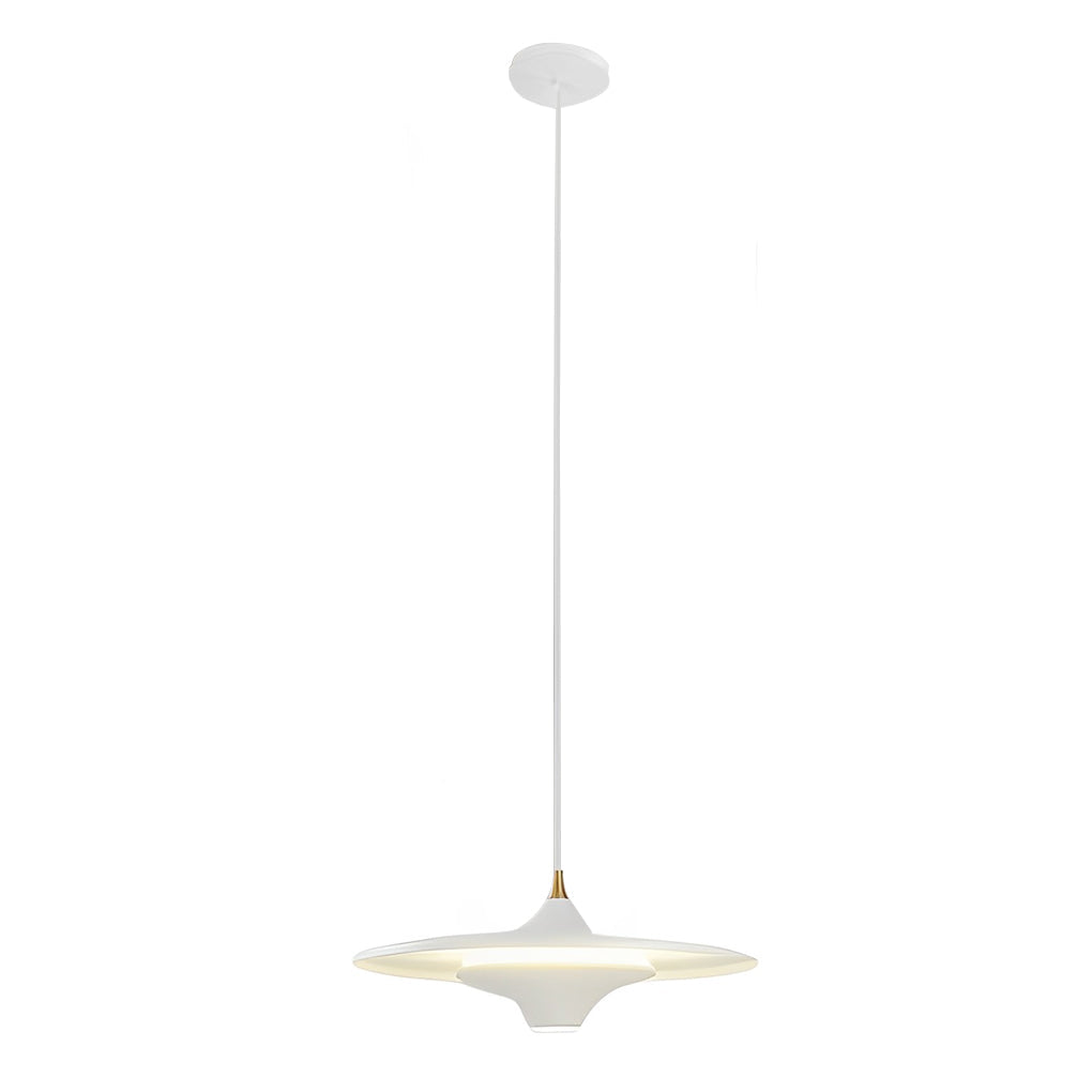 Round COB Pendant Light — Iron, 14" Diameter, Adjustable Hanging, 3000K Warm White, Black / White / Gold