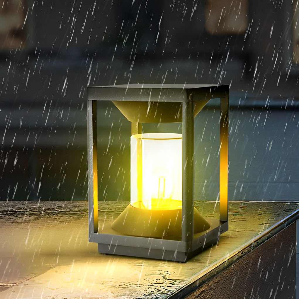 Modern Black Square Solar LED Pillar Light — Aluminum, 3W, IP65 Weatherproof, 7" × 11"