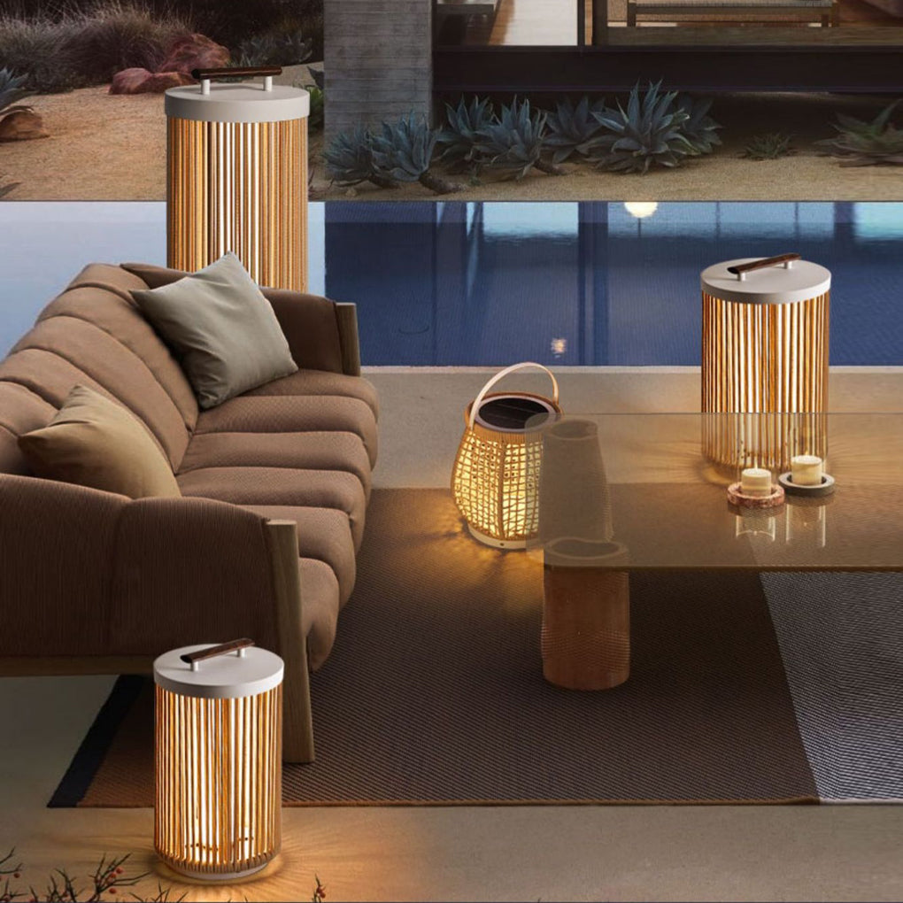 Handmade Rattan Portable Outdoor Lantern — Stainless Steel, Solar / Hardwired, IP54, E27, 3000K Warm White