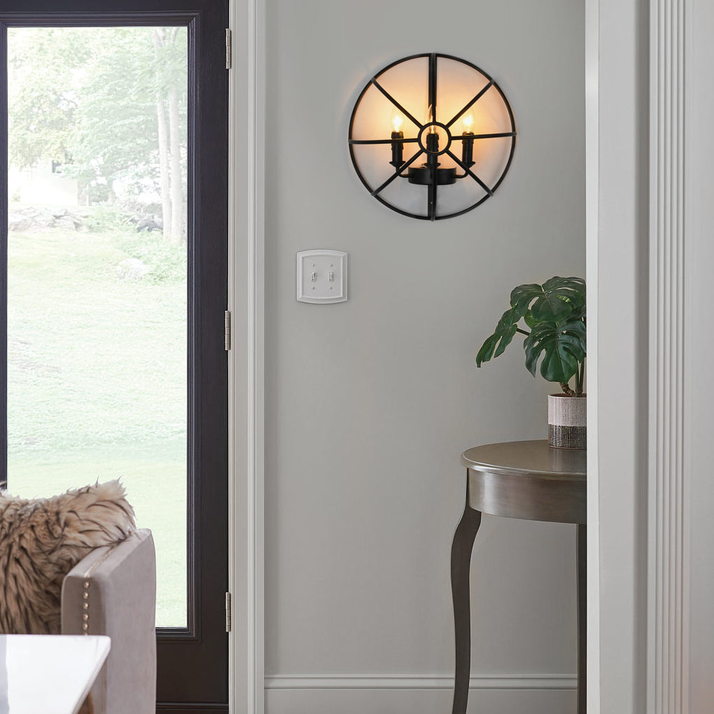 Hemispherical Retro Industrial Wall Sconce — Black Iron, E14 3-Light, 15.7" Hardwired