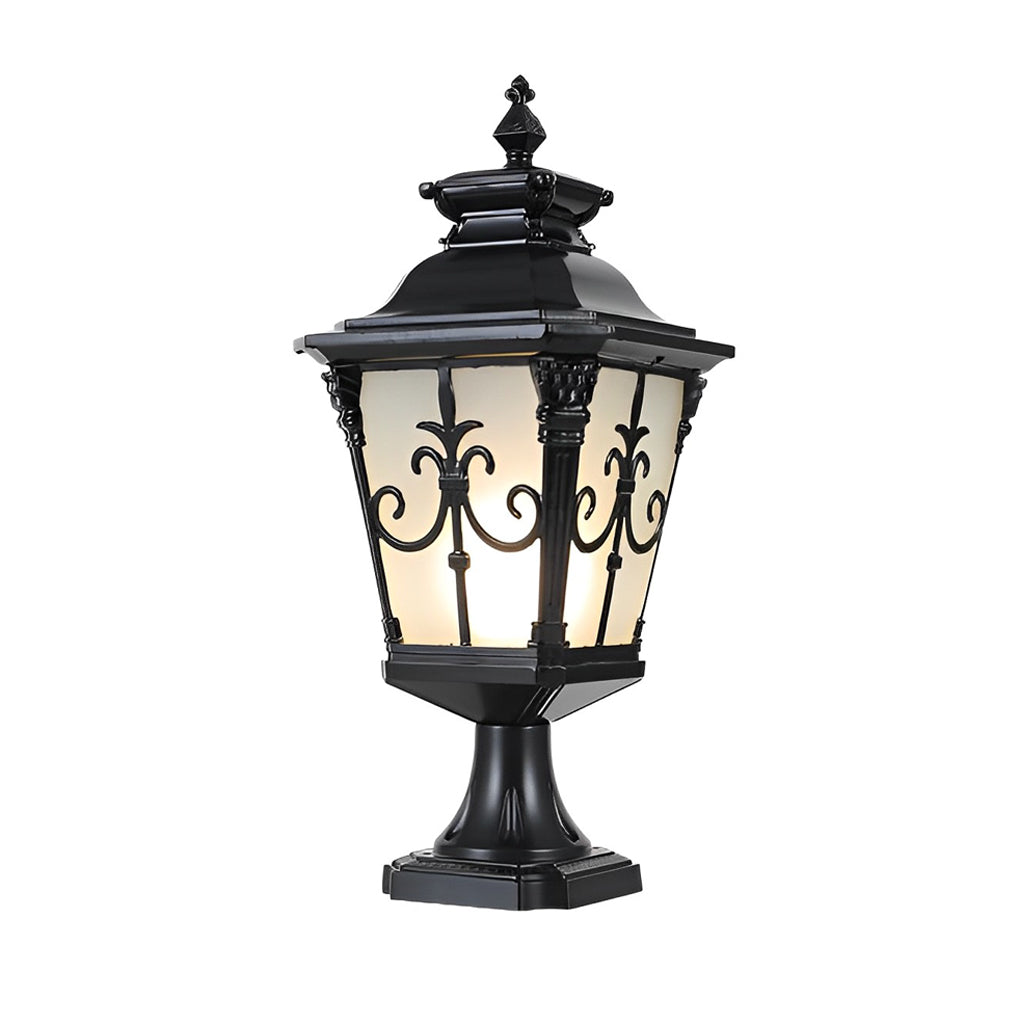 Retro Solar Fence Post Light — Die-Cast Aluminum & Glass, LED, IP55, Remote Control, Black / Bronze