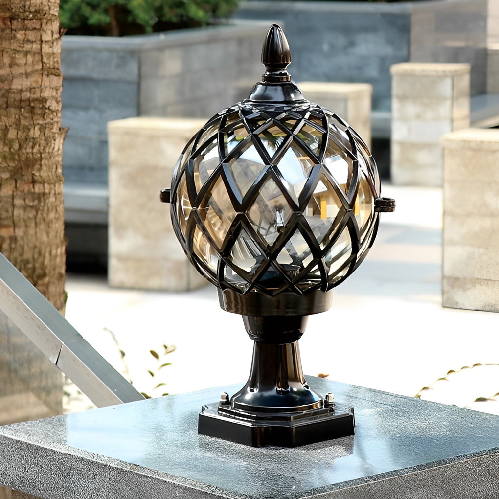 Round Ball Outdoor Fence Post Light — Aluminum and Glass, LED, IP54 Waterproof, Black or Bronze