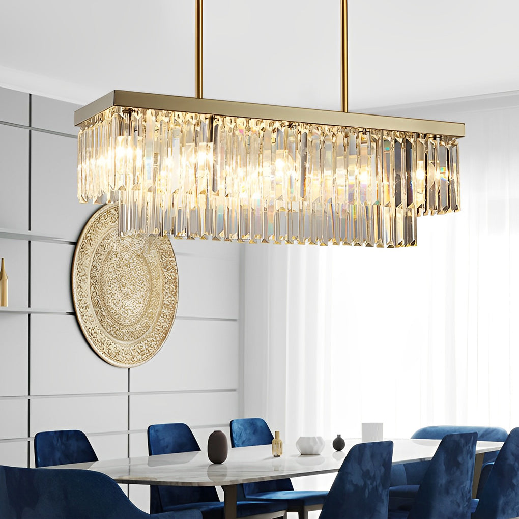 Postmodern Rectangular Crystal Strip Chandelier — Stainless Steel, LED, Three-Step Dimming (3000K/4500K/6000K), 31"–47"