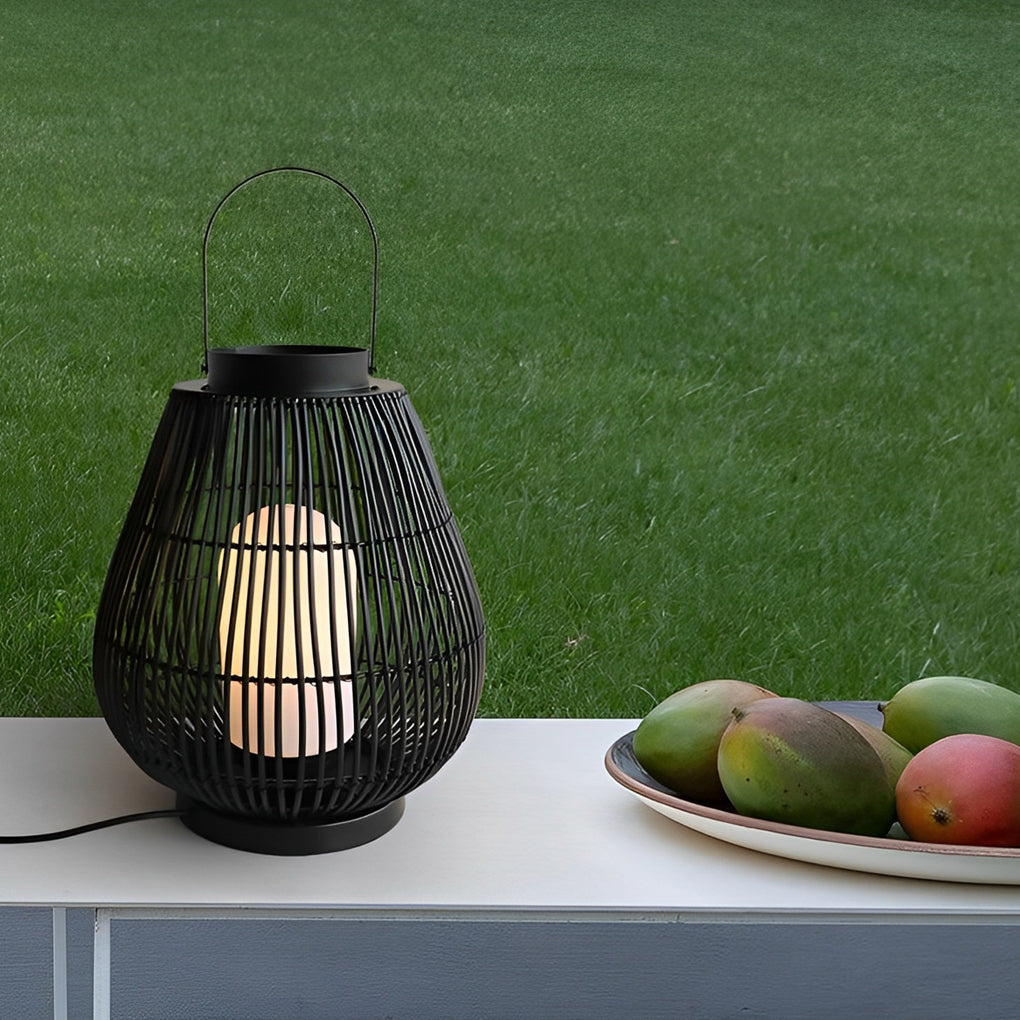 Woven Portable Outdoor Lantern — Black Iron, E27, 13" × 16"