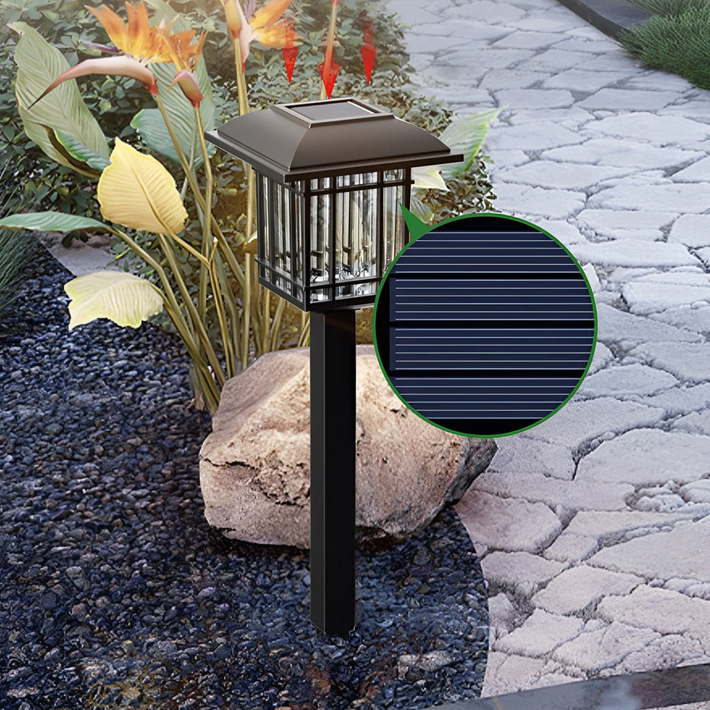 Vintage-Modern Square Solar Path Lights, 2-Pack — Black ABS, LED 0.2W, IP44, 6–10 Hr Runtime