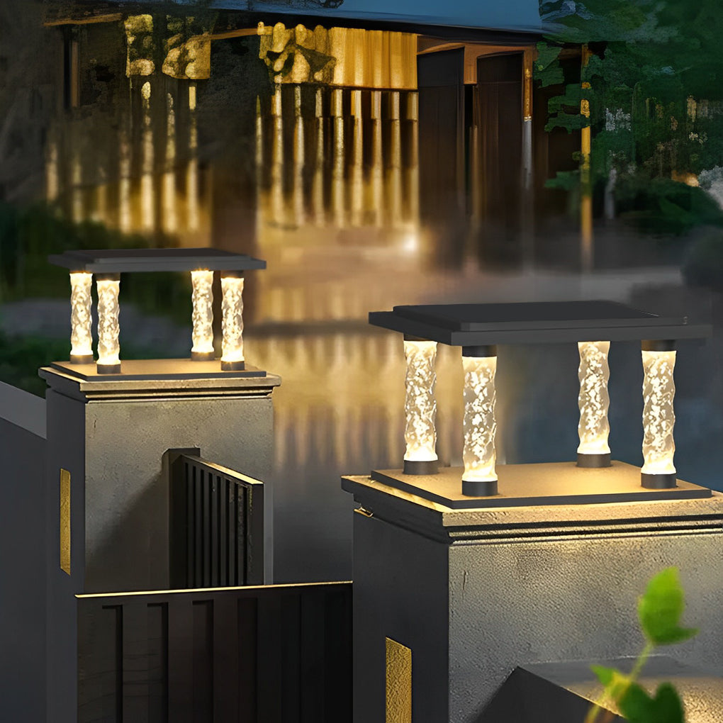 Bubble Square Solar Post Cap Light — Die-Cast Aluminum, LED, IP45 Waterproof, 3000K Warm White