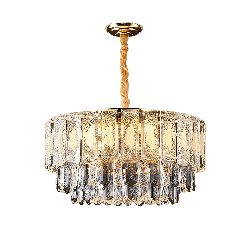 Postmodern Round Crystal Strip Chandelier — Electroplated Hardware, E14, Three-Step Dimming (3000K / 4500K / 6000K)