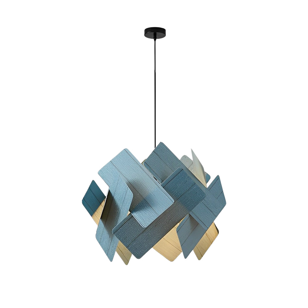 Modern Acrylic Pendant Light — 15.7" Diameter, Adjustable 59.1" Wire, White / Blue / Wood