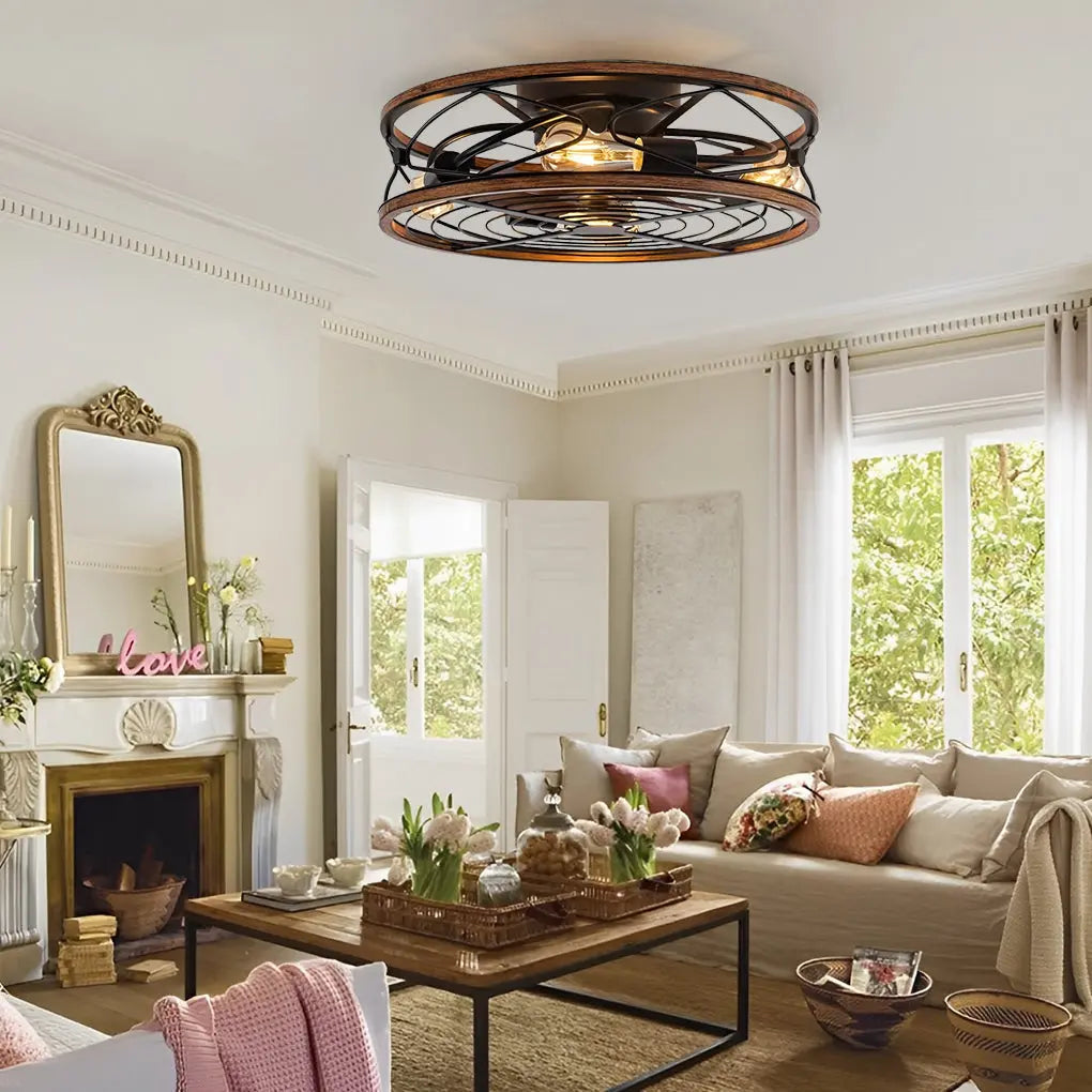 Vintage Industrial-Style Bladeless Ceiling Fan Lamp with Metal Timing Mute Luxe