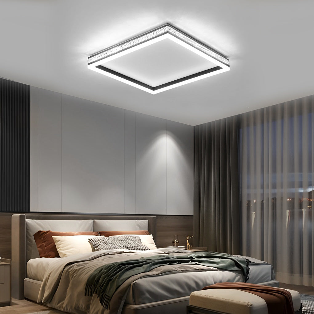 Modern Round or Square LED Flush Mount — Iron and Acrylic, 31W, Stepless Dimming with Remote Control