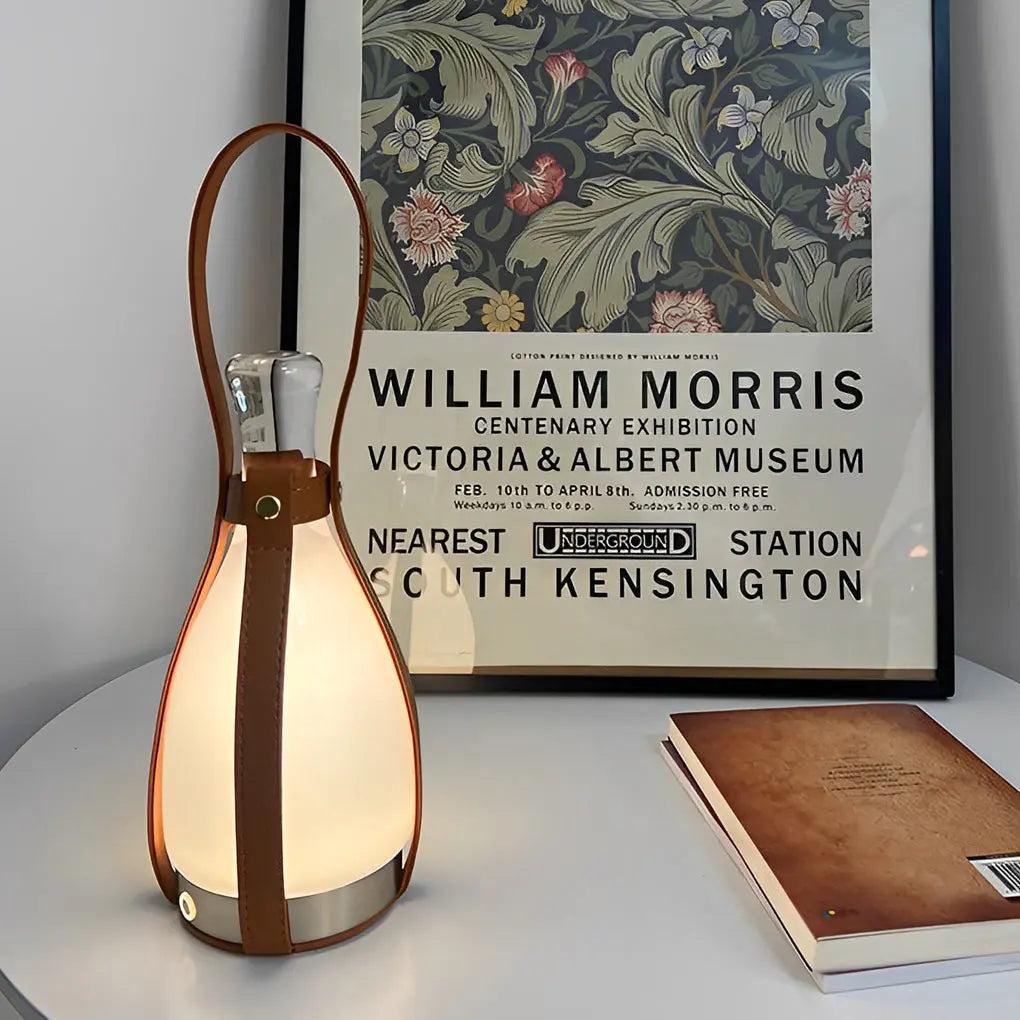 Contemporary Cordless Lantern Table Lamp in Mid-Century Style Luxe