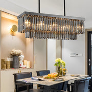Rectangular Crystal LED Chandelier — Smoke Gray, Stainless Steel, 3-Step Dimming (3000K/4500K/6000K), E14