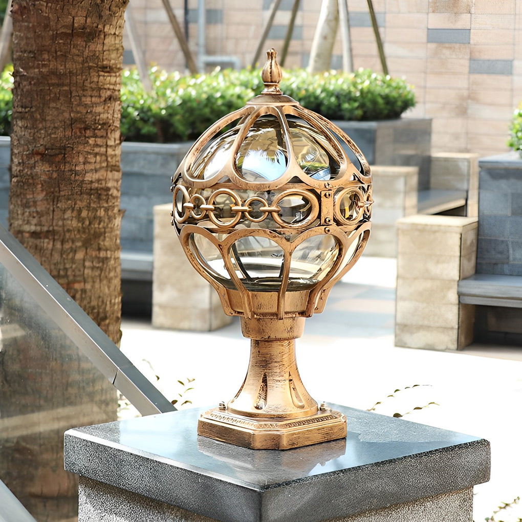 Round Ball Outdoor Pillar Light — Die-Cast Aluminum & Glass, LED E27, IP54 Weatherproof, Black or Bronze