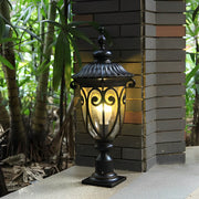 Black Outdoor Pillar Light — Bubble Glass Lantern, Die-Cast Aluminum, 7W LED, IP54, 3000K Warm White