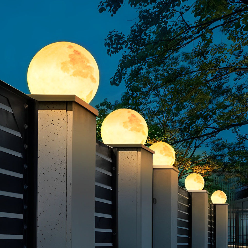 Moon Globe Outdoor Pier-Mount Post Light — Black Base, White Plastic Globe, Solar / Hardwired, IP55, Remote Control