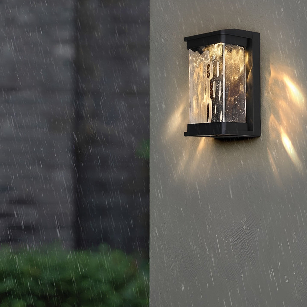 Modern Black Outdoor Wall Sconce — Die-Cast Aluminum, Stone-Textured Glass, 18W LED, IP65 Weatherproof