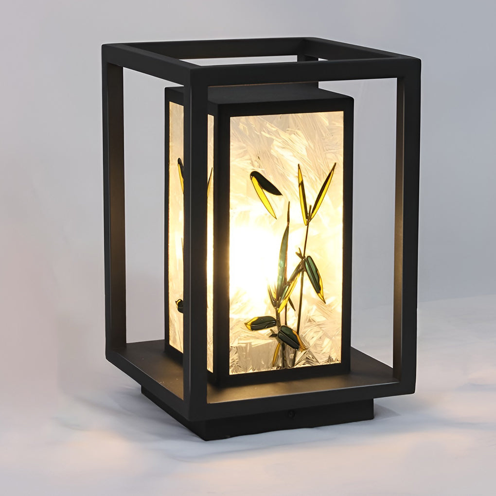 Landscape-Pattern Solar Bollard Path Light — Galvanized Steel & Hand-Painted Acrylic, E27, IP55, 12W/24W