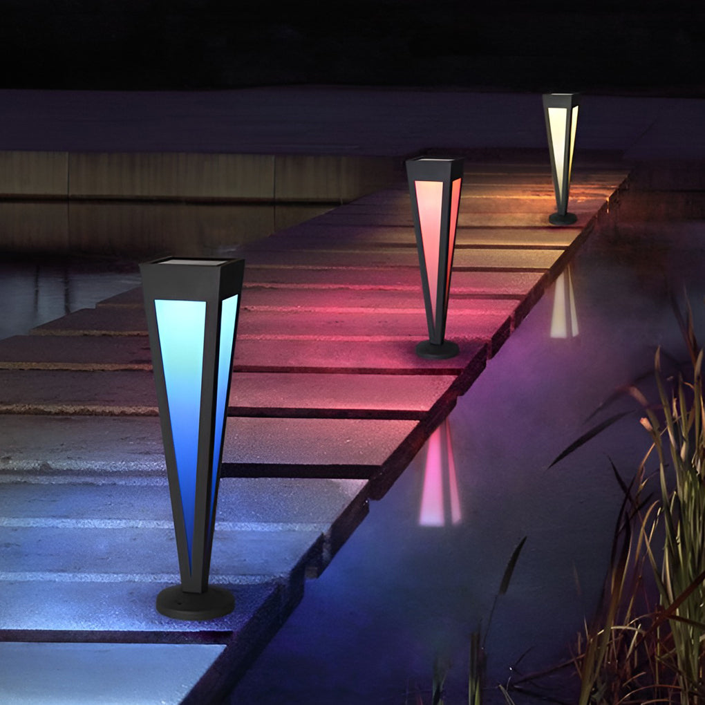 Square-Top Conical Bollard Path Light — Aluminum & Acrylic, Adjustable RGB Solar LED, 17.7" / 24.4" / 47.2"