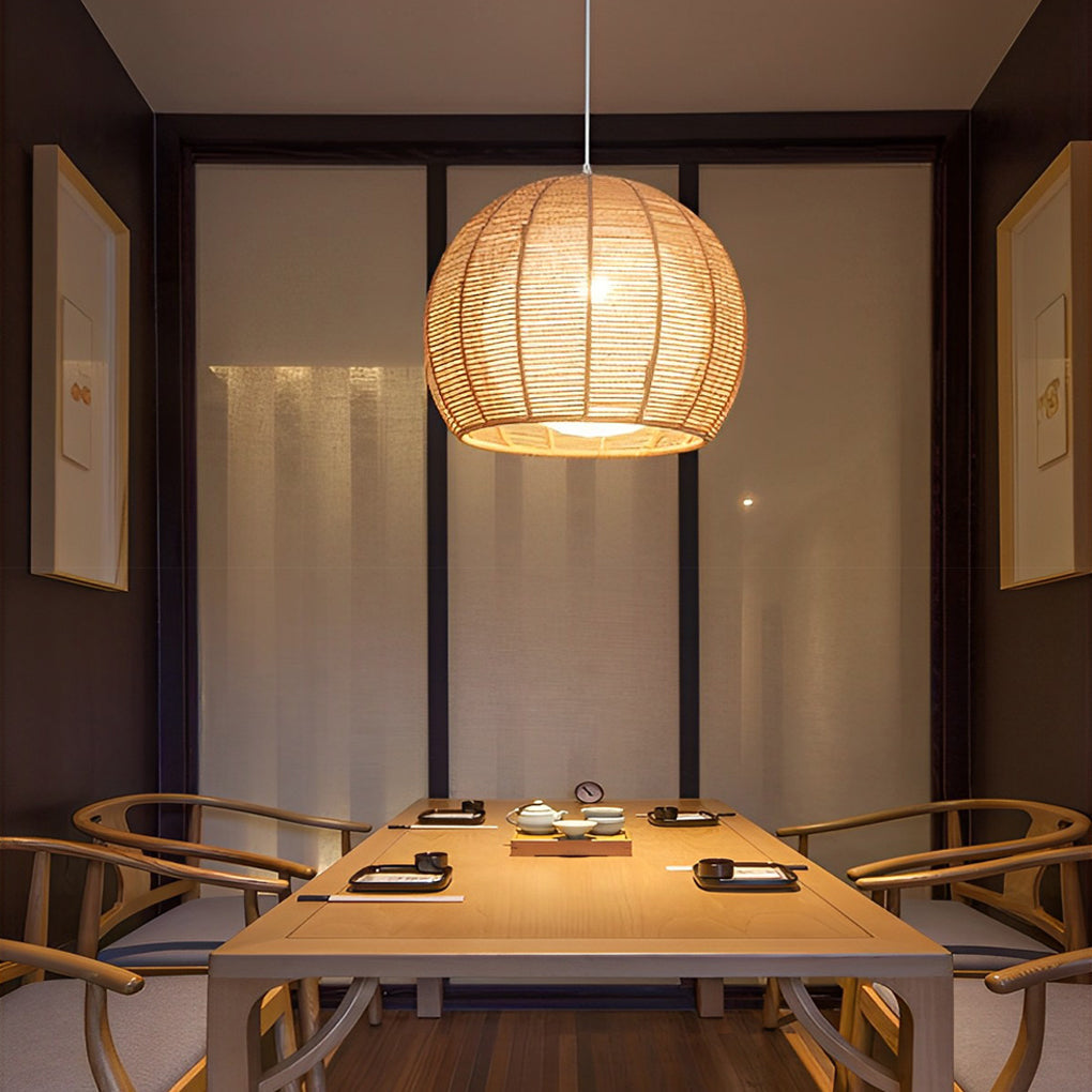 Lantern Woven Rattan Rope Chandelier — Rustic Modern, E27, LED, Warm White 3000K