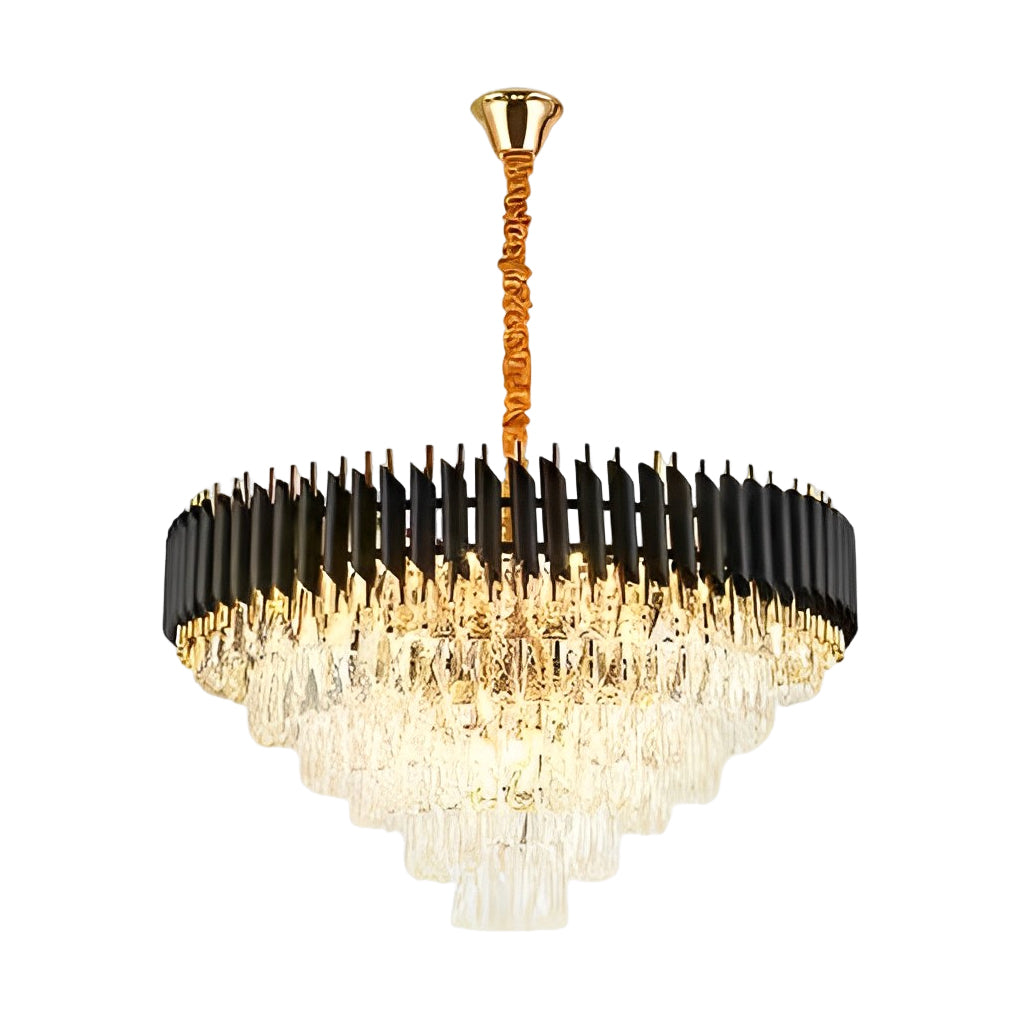 Postmodern Round Oval Crystal Chandelier — Black and Gold Iron, E14, Three-Step Dimming (3000K/4500K/6000K)