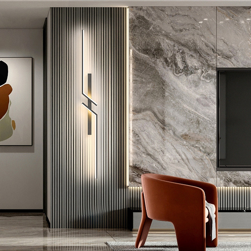 Irregular Symmetrical L-Shape Linear Wall Sconce — Aluminum, LED, 7W–20W, 3000K Warm White, Black or Gold