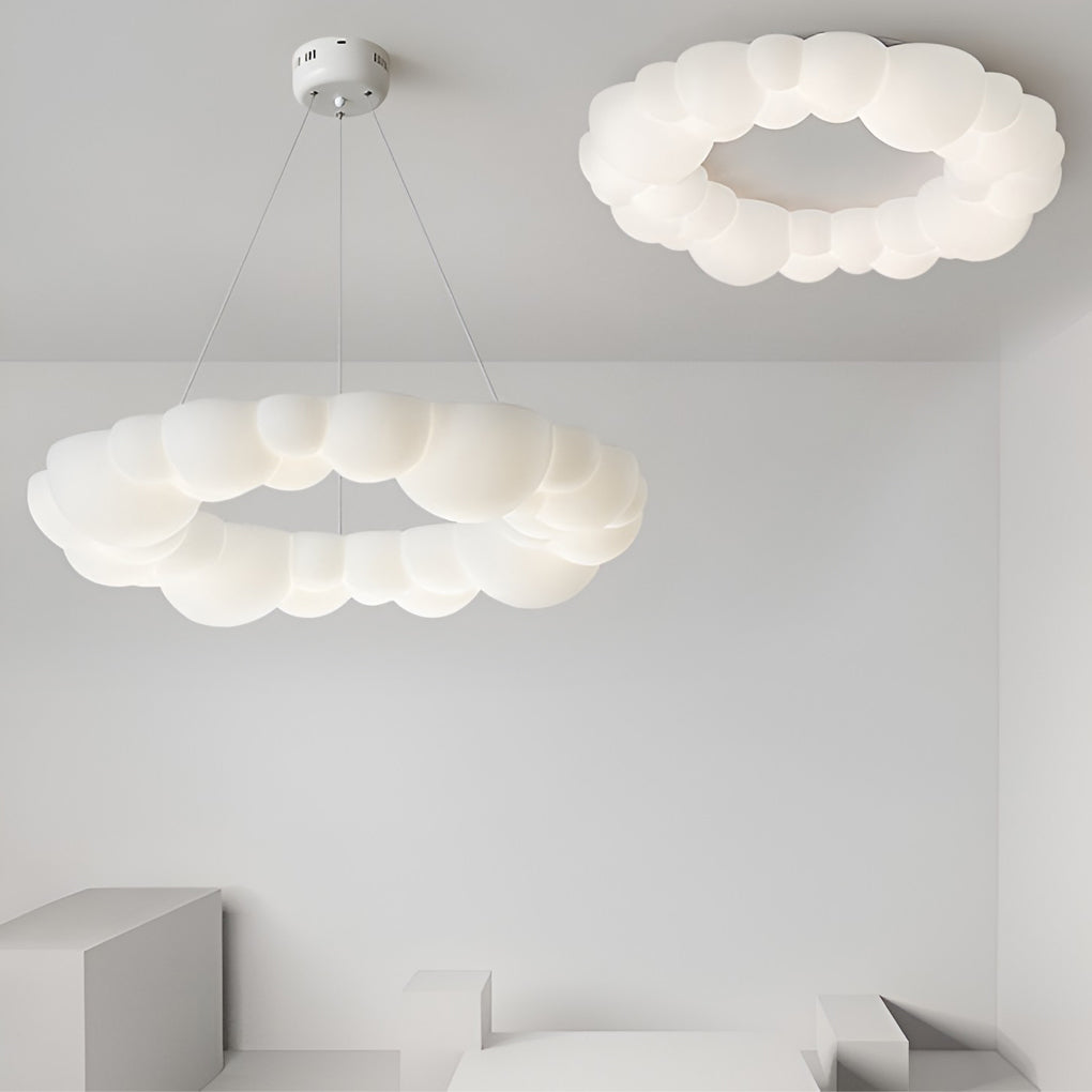 Bubble Cloud LED Flush Mount — Iron & PE, 19.3" Diameter, 72W Stepless Dimming, Remote Control