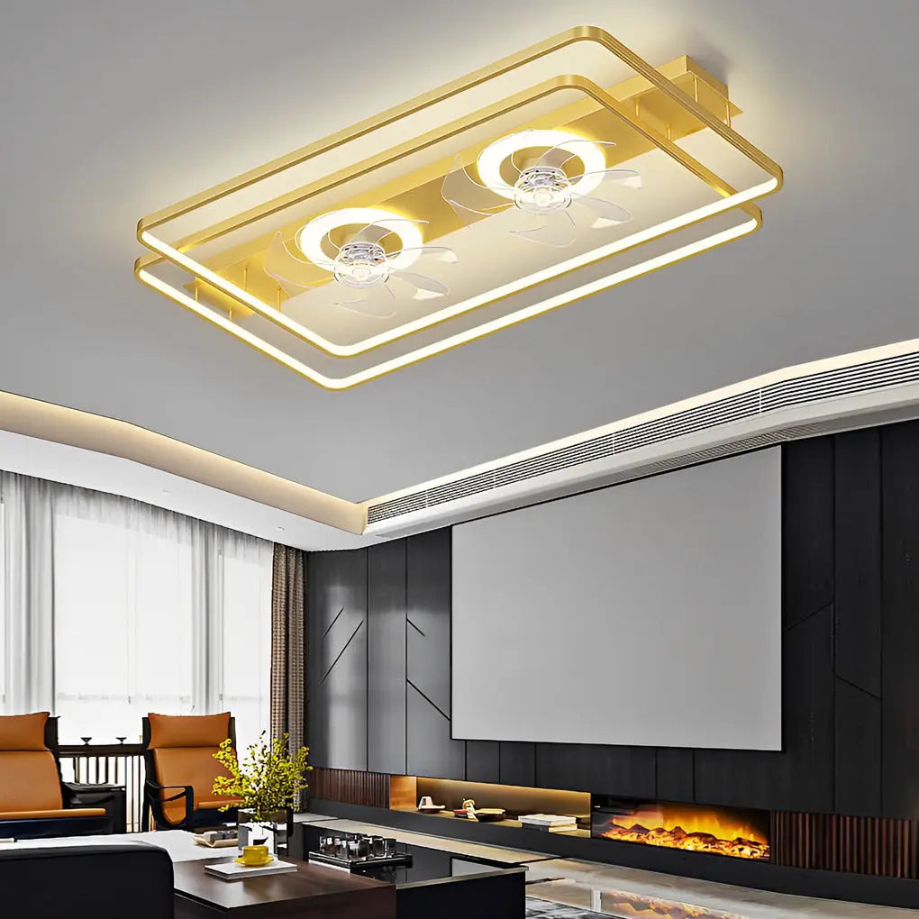 Nordic Bladeless Ceiling Fan Lamp with 2 Fans: Creative Rectangular Design and 3-Step Dimming Luxe
