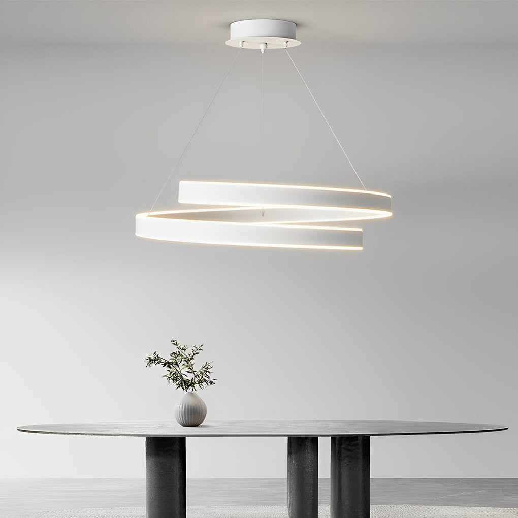 Rotating Ring Modern Chandelier — White Iron & Aluminum, LED, Three-Step Dimming, Remote Control, 20"