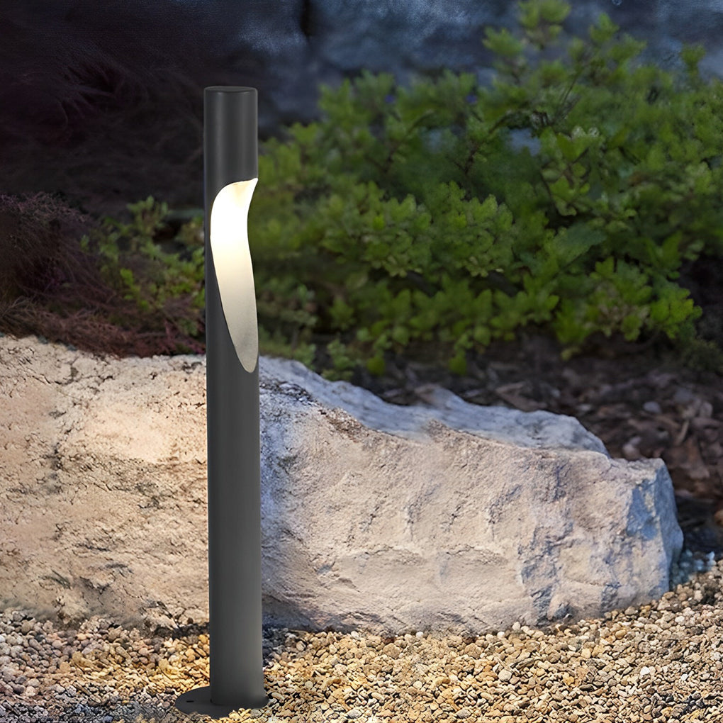 Modern Round LED Bollard Path Light — Gray Stainless Steel, 10W, 3000K, 23.6" Height