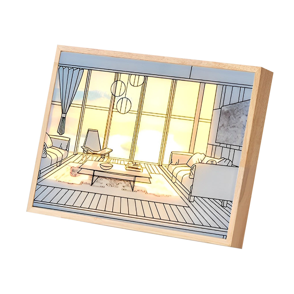 Sunshine LED Wall Art Night Light — Wood and Acrylic Frame, Touch Dimmable, 13" × 9", Rechargeable