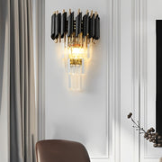 Postmodern Geometric Wall Sconce — Metal and Crystal Glass, 2-Light E14, Gold and Black, 10" × 14"