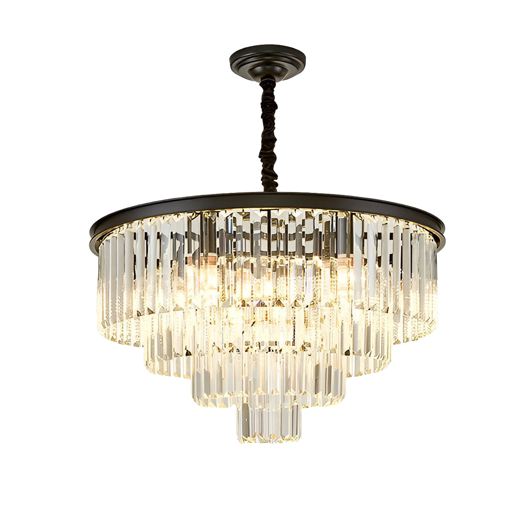 4-Layer Round Crystal Chandelier — Black or Gold, E14, Three-Step Dimming, 3000K/4500K/6000K, 23.6" Diameter