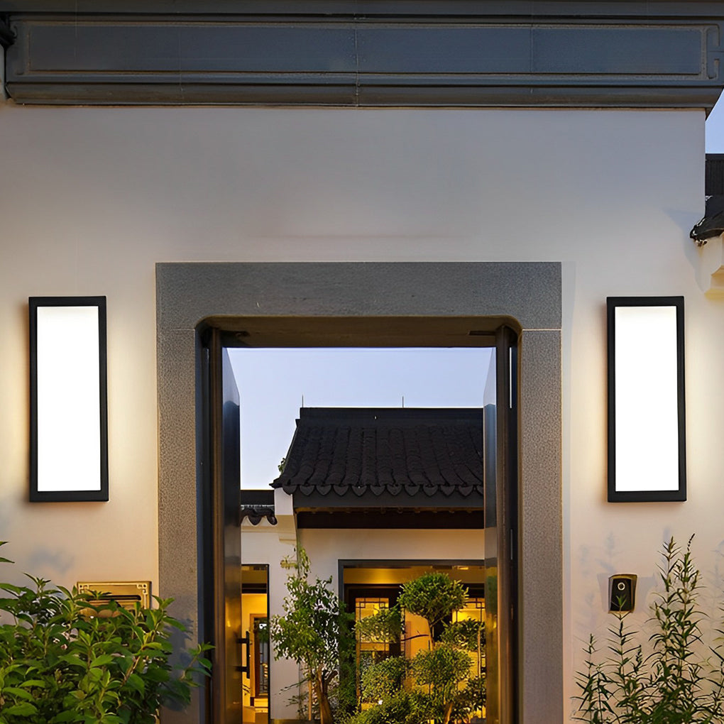 Modern Rectangular Outdoor Wall Sconce — Matte Black Iron, LED, Waterproof Acrylic Shade