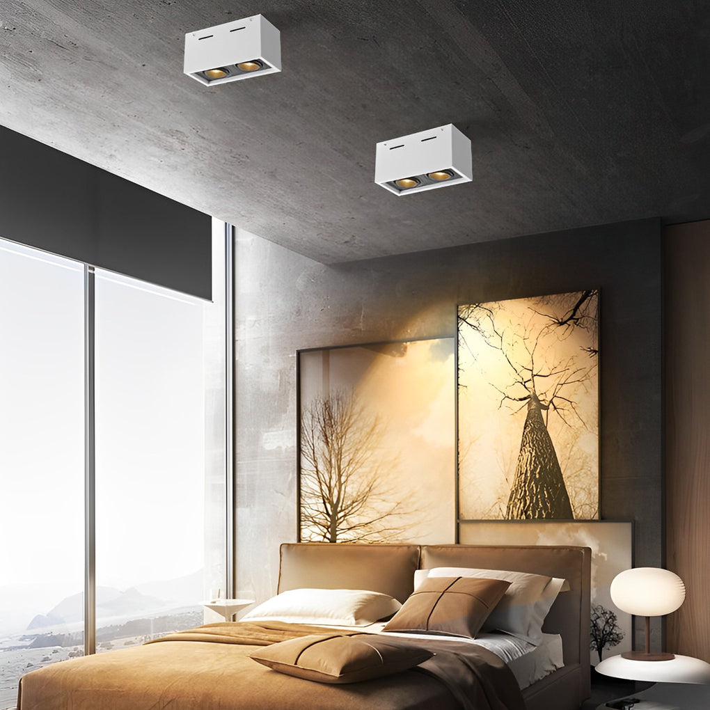 Modern Rectangular Surface-Mount Spotlight — Aluminum, 2-Light, 18W LED, 360° Adjustable, Anti-Glare