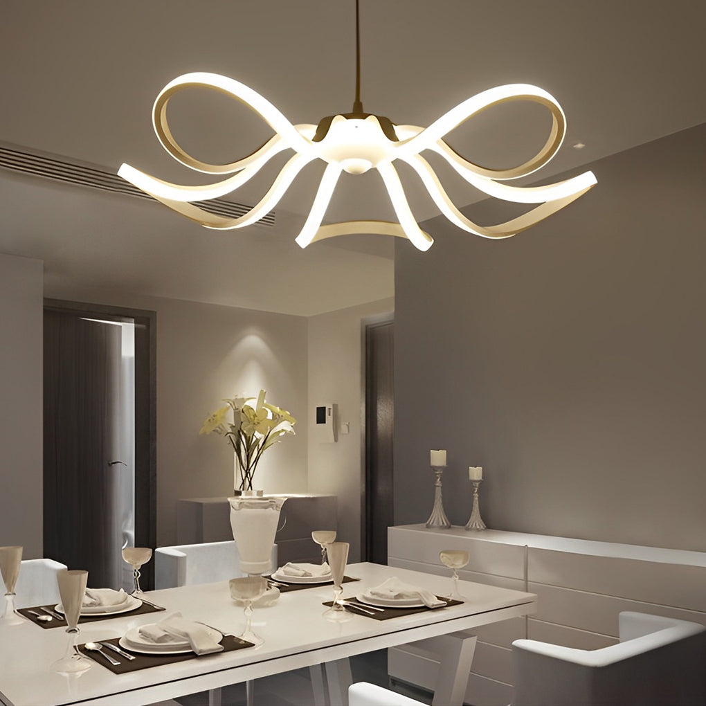 Curved Flower Petal Modern Chandelier — Aluminum & Acrylic, 22", 56W/60W LED, Stepless Dimming, White