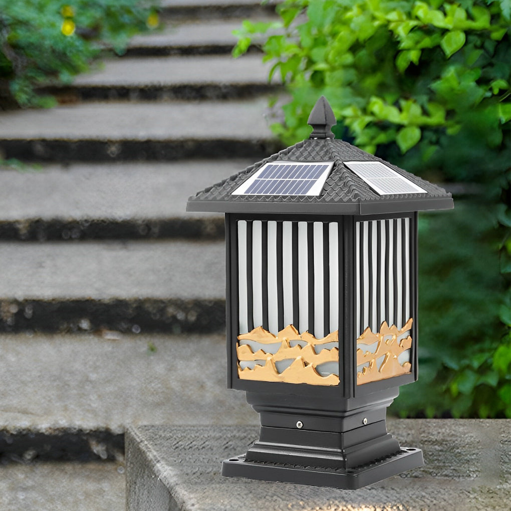 Vintage Black Solar / Hardwired Outdoor Post Light — Die-Cast Aluminum, Frosted Glass, LED 3000K, IP-Rated Weatherproof