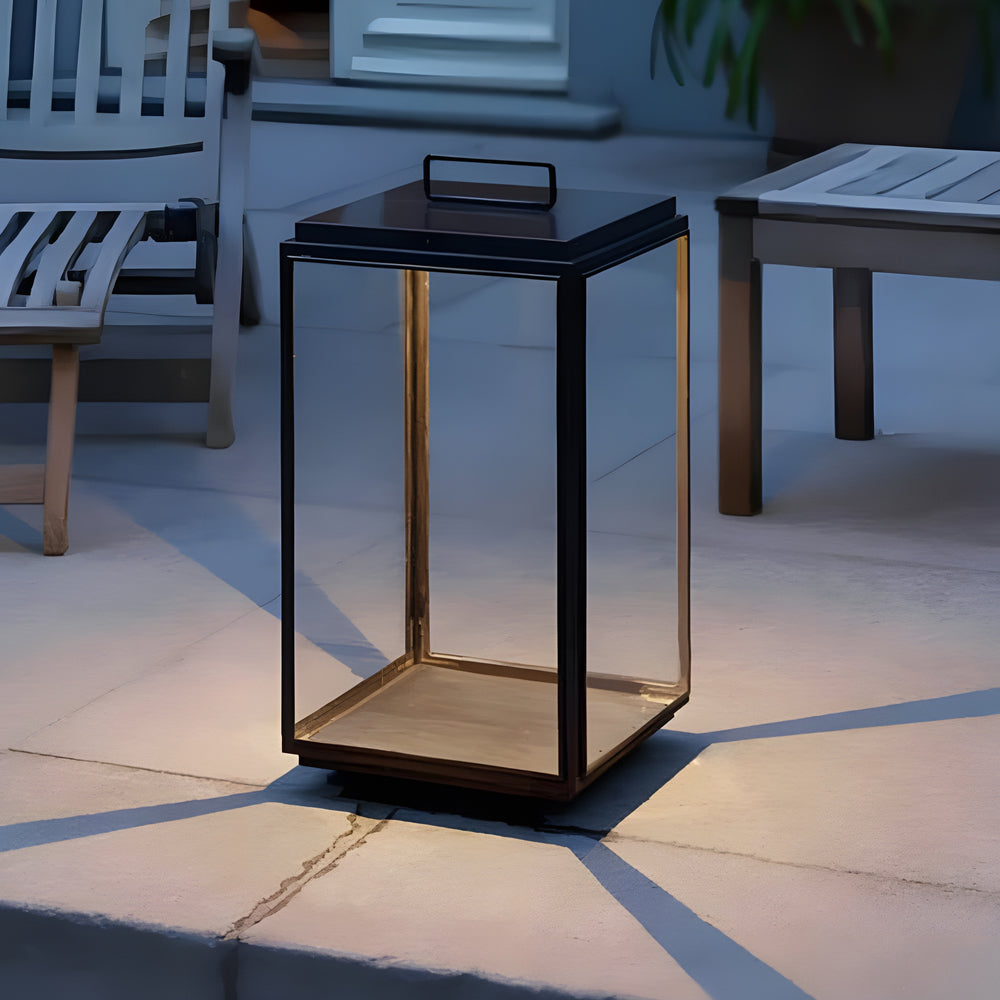 Modern Portable Outdoor Lantern — Black Stainless Steel and Glass, LED 3000K, IP54, 11"