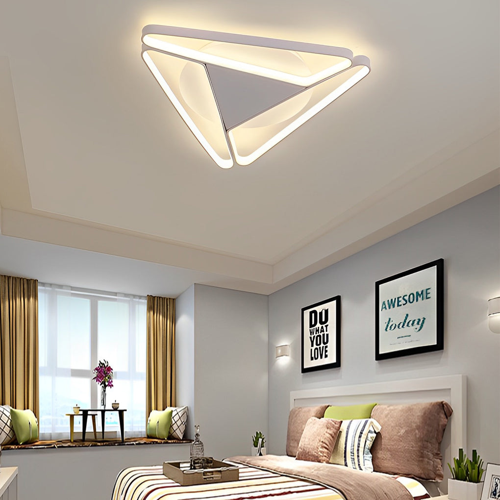 Geometric LED Flush-Mount Ceiling Light — Metal & PVC, 3-Light, 14W, 20" Diameter, Modern