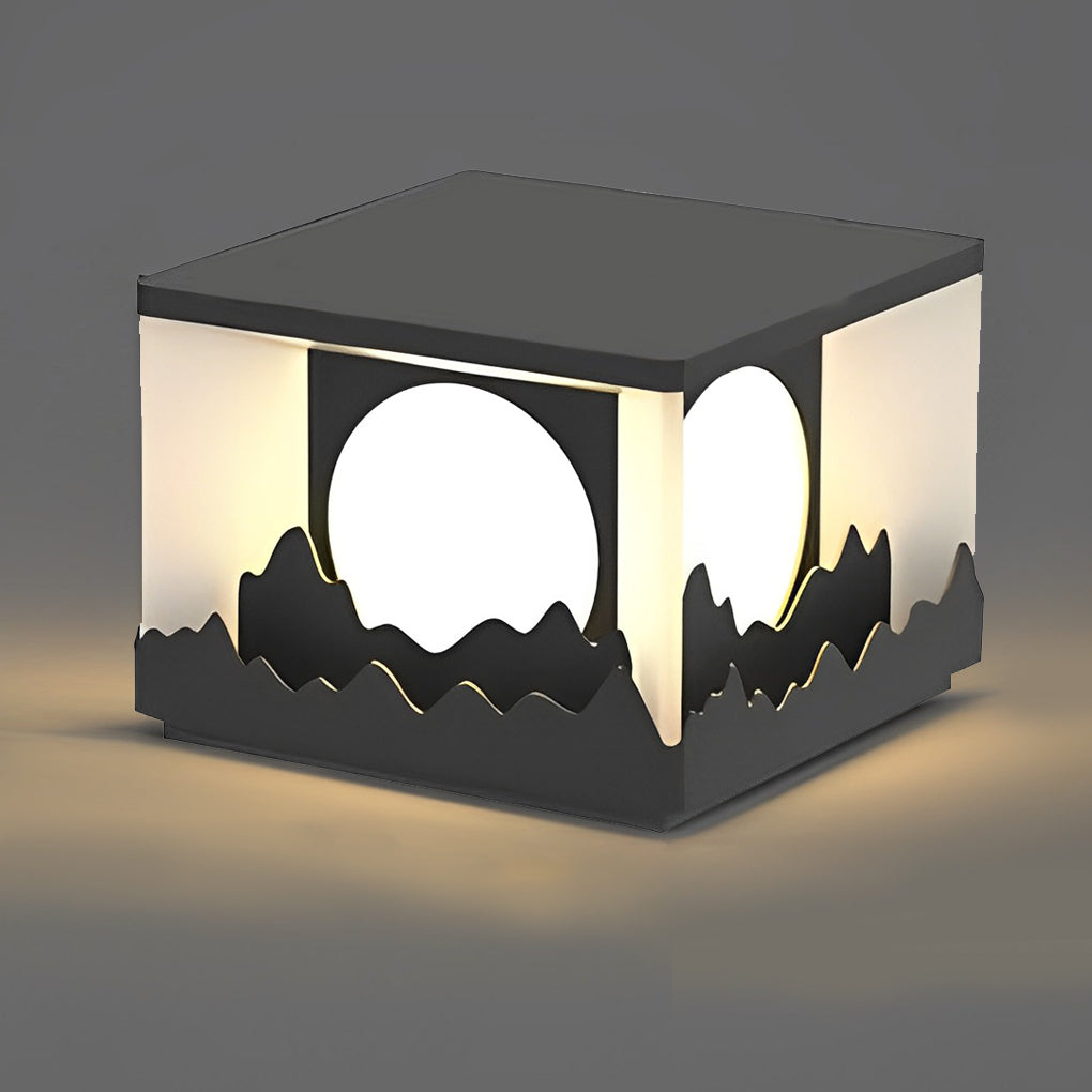 Mountain Scenery Solar Fence Post Cap Light — Stainless Steel & Acrylic, LED, IP65 Weatherproof, 3000K Warm White